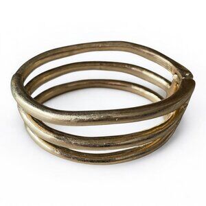 Marlawynne HSN hinged modernist gold tone clamper bangle bracelet boho beachy